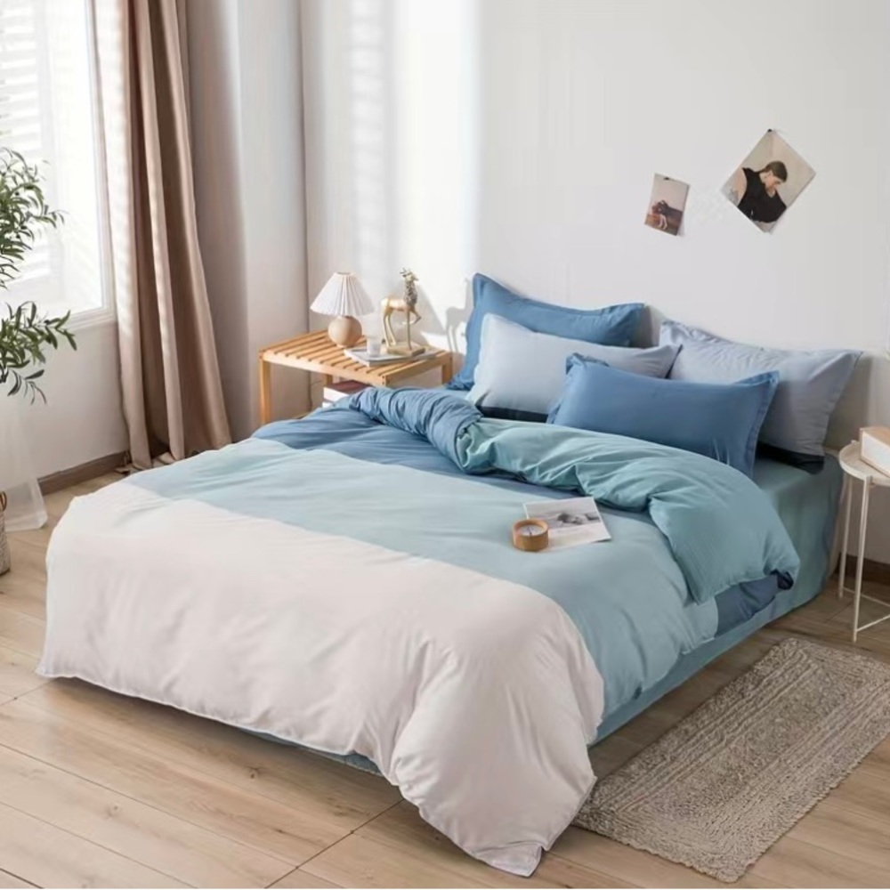 Urban Outfitters Twin Duvet Cover Set Blue Colorblock Bedding Single Bed NEW